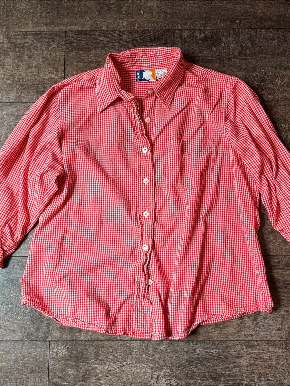 Red and White Gingham Button-Down Shirt